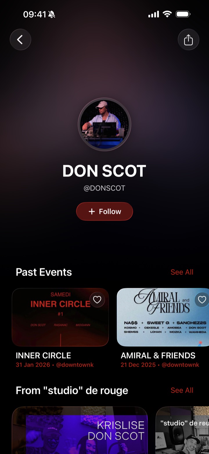 Écran profil artiste de rouge