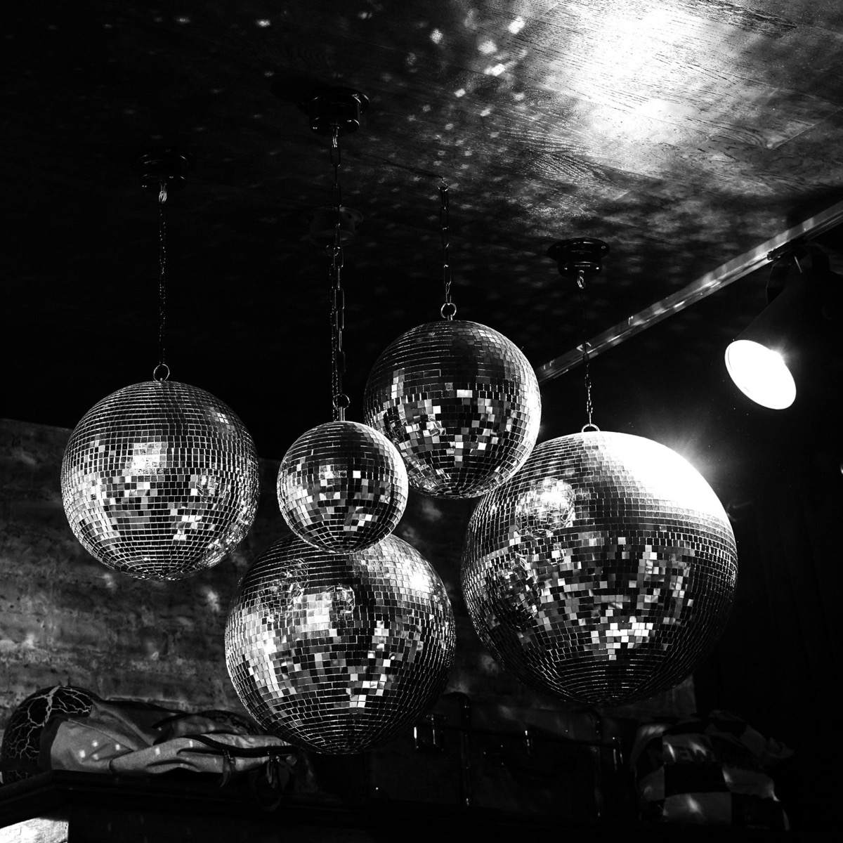 Disco balls under club lights
